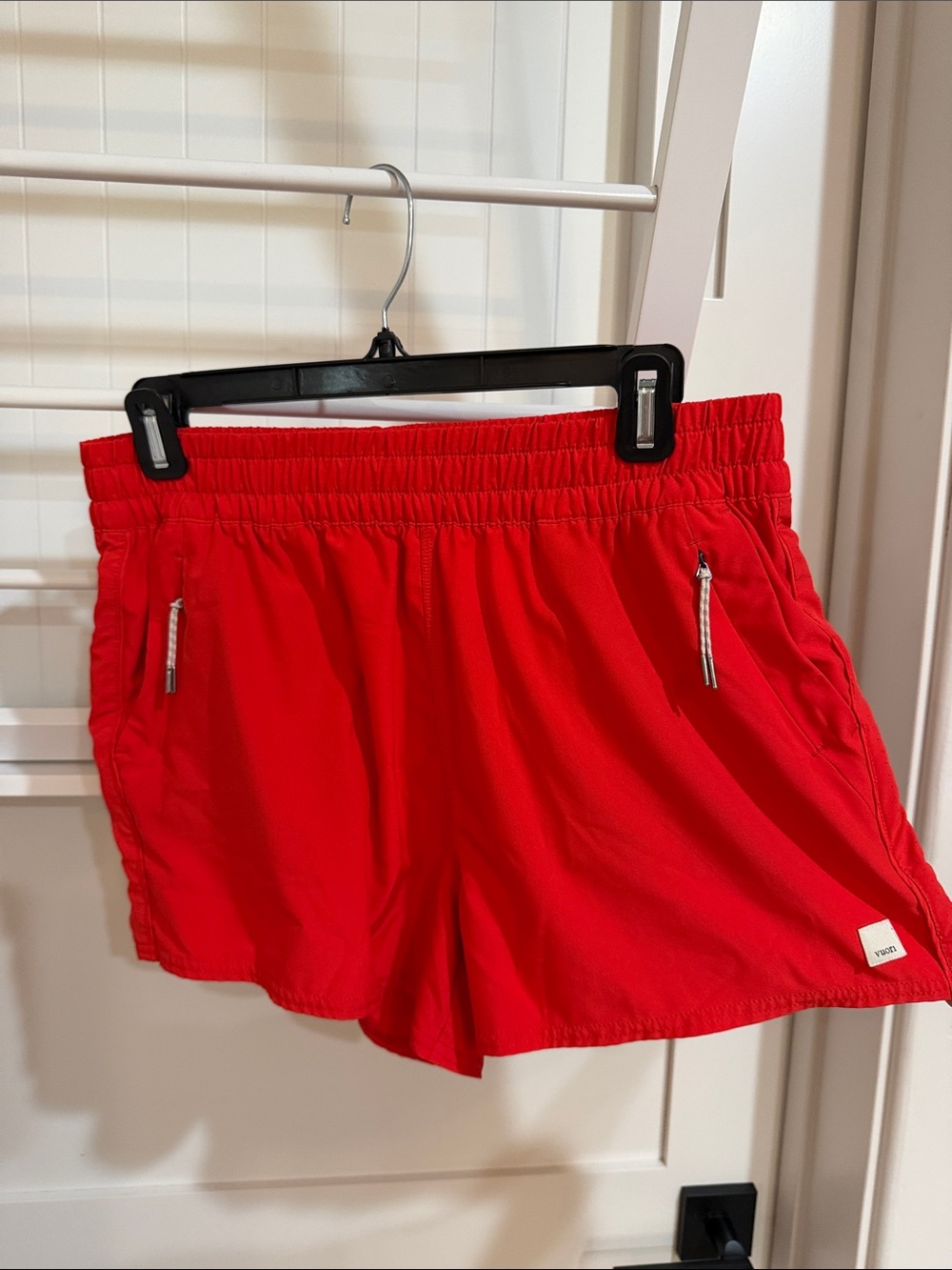 Vuori Bright Red Athletic Pull-On Shorts with Zip Pockets